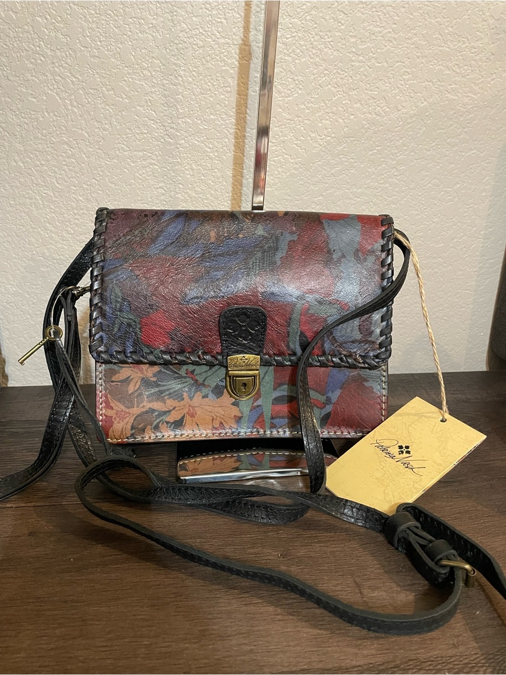 Patricia Nash Multicolor Floral Leather Crossbody with Black Strap